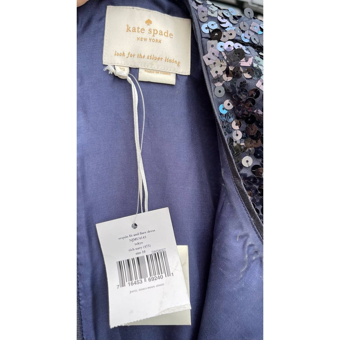 Kate Spade Tokyo Fit and Flare Sequin Dress Navy Size 10 New - Premium from Kate Spade - Just $300.0! Shop now at Finds For You