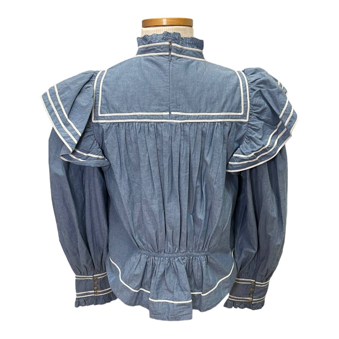 Ulla Johnson Ester Chambray Blouse Top Ruffle Denim New Size 10 - Premium from Ulla Johnson - Just $268.0! Shop now at Finds For You