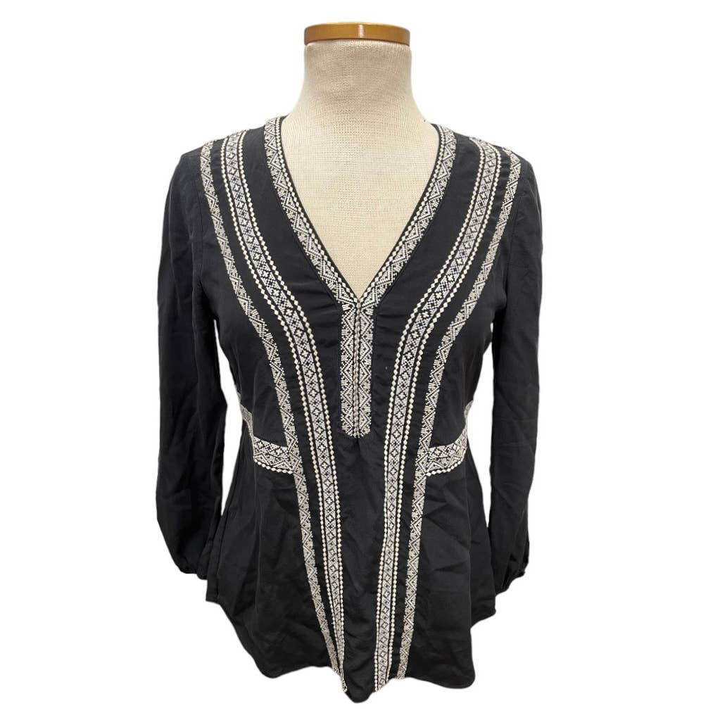 Veronica Beard Loreto Embroidered Silk Blouse Tunic Size 4 Black - Premium from VERONICA BEARD - Just $129.0! Shop now at Finds For You