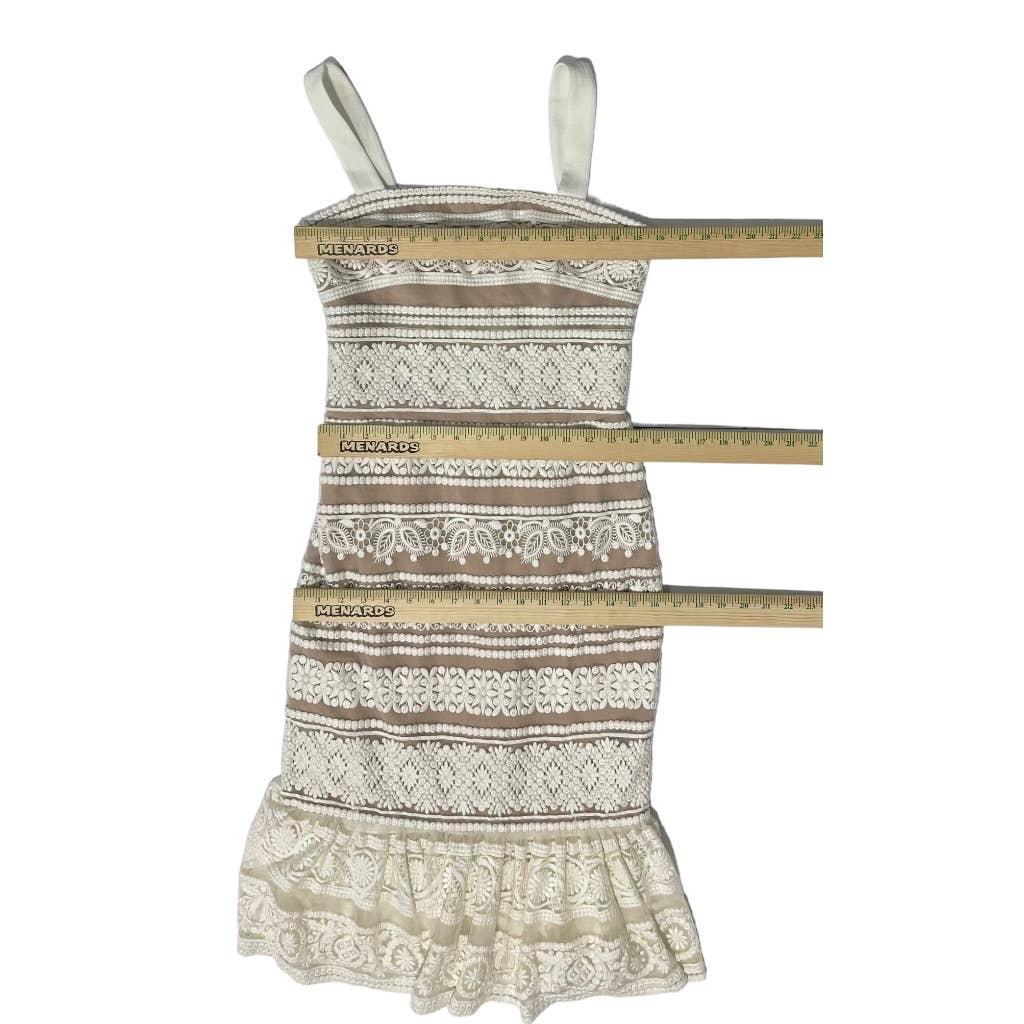 Dress The Population Desiree Square Neck Lace Flounce Midi Dress S
