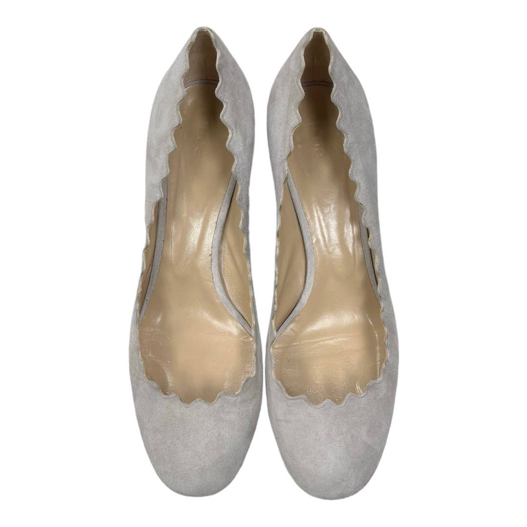 Chloe Lauren Scalloped Suede Heels Pumps Shoes 39 9 Gray - Premium from Chloe - Just $179.0! Shop now at Finds For You