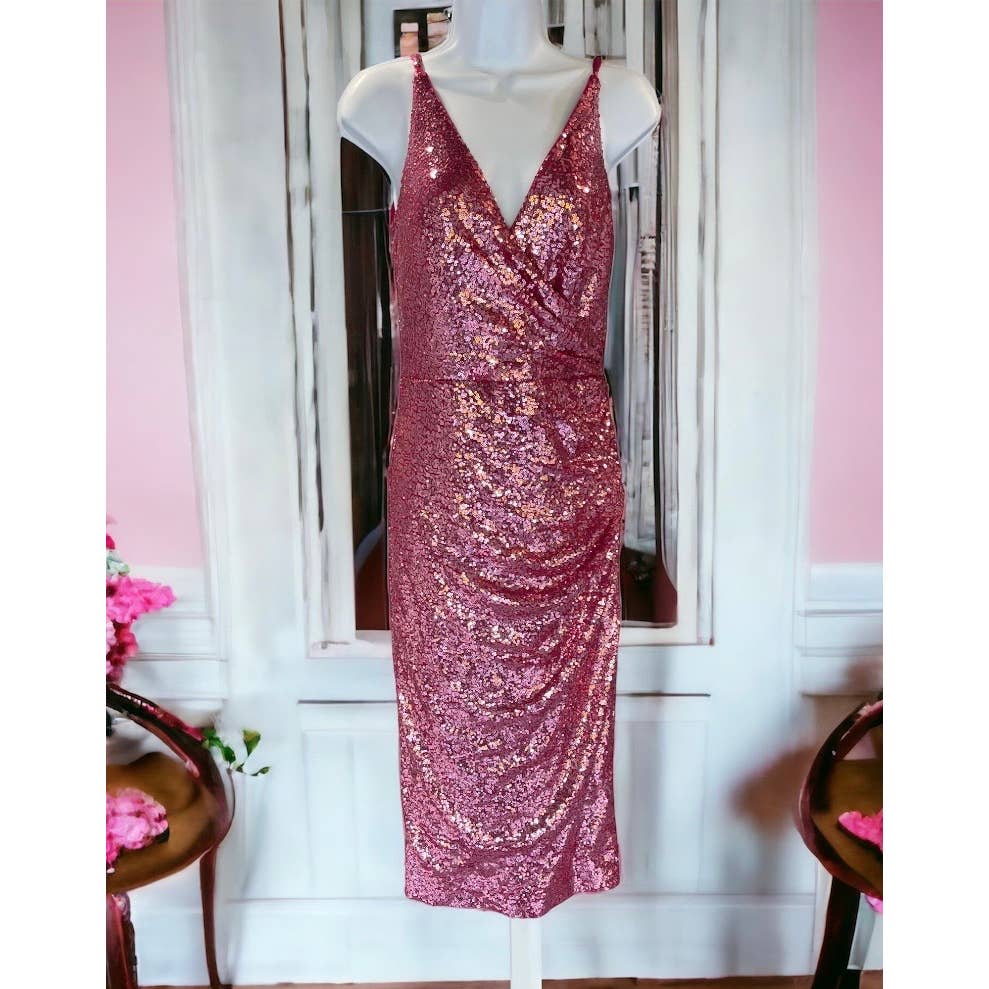 Dress The Population Barbiecore Sequin Surplus Wrap Dress Size S Pink - Premium from Dress The Population - Just $179.00! Shop now at Finds For You