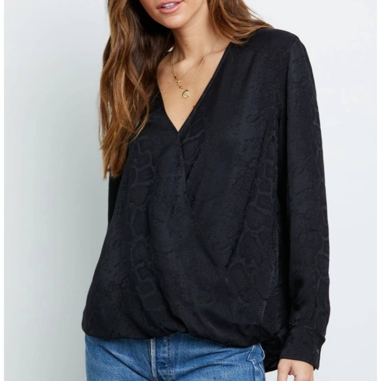 Rails Hillary Snake Jaquard Wrap Blouse Top Black Size M New - Premium from Rails - Just $79.0! Shop now at Finds For You
