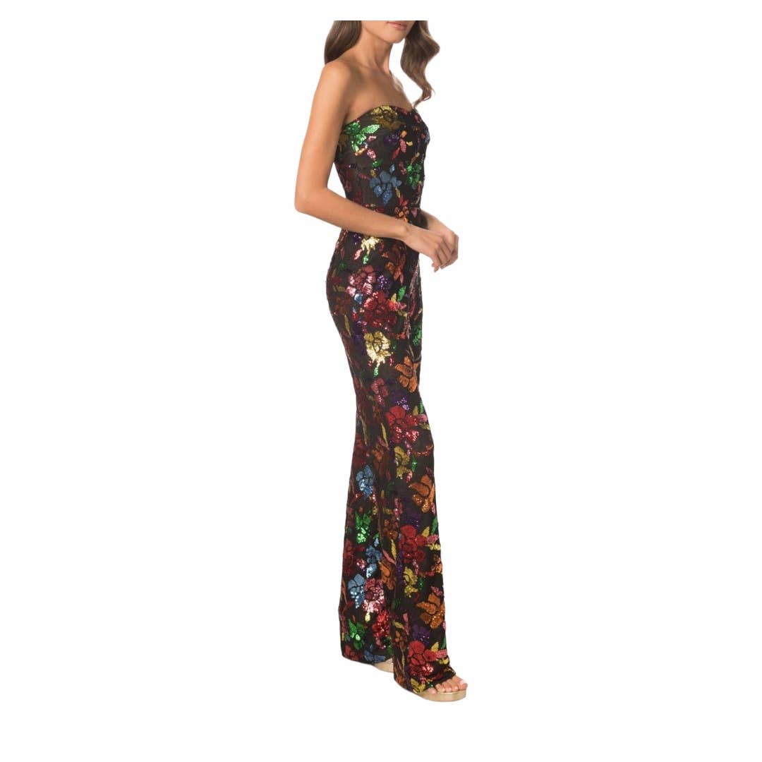 Dress The Population Preston Floral Sequin Strapless Sleeveless Jumpsuit Size XS New - Premium from Dress The Population - Just $199.00! Shop now at Finds For You