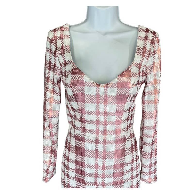 Dress The Population Barbiecore Pink White Plaid Sequin Mini Dress Size S New - Premium from Dress The Population - Just $239.0! Shop now at Finds For You