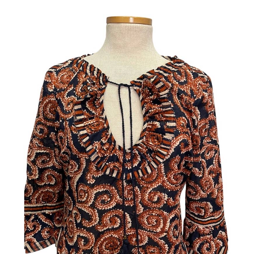 Tory Burch Gwenna Tunic Keyhole Ruffle Tunic Top Blouse Size 8 - Premium from Tory Burch - Just $99.0! Shop now at Finds For You