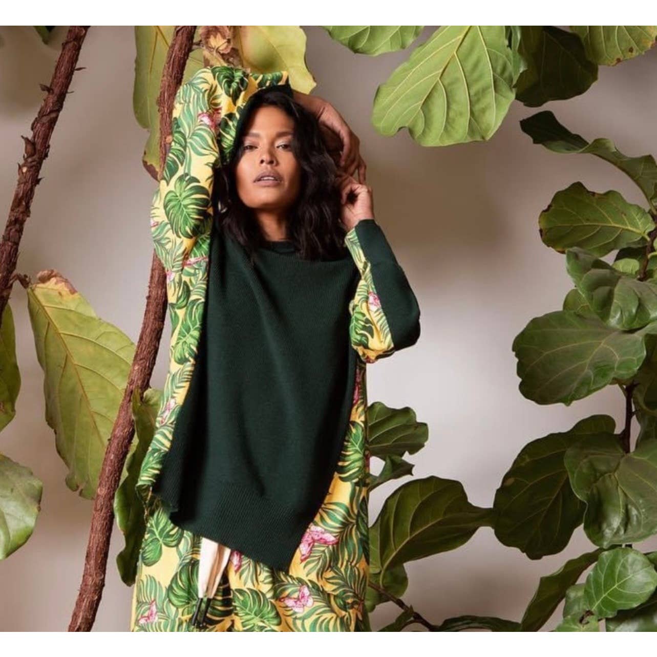 Sandrine Rose Mixed Media Tropical Print Wool Sweater Knit Oversized XS New - Premium from Sandrine Rose - Just $89.00! Shop now at Finds For You