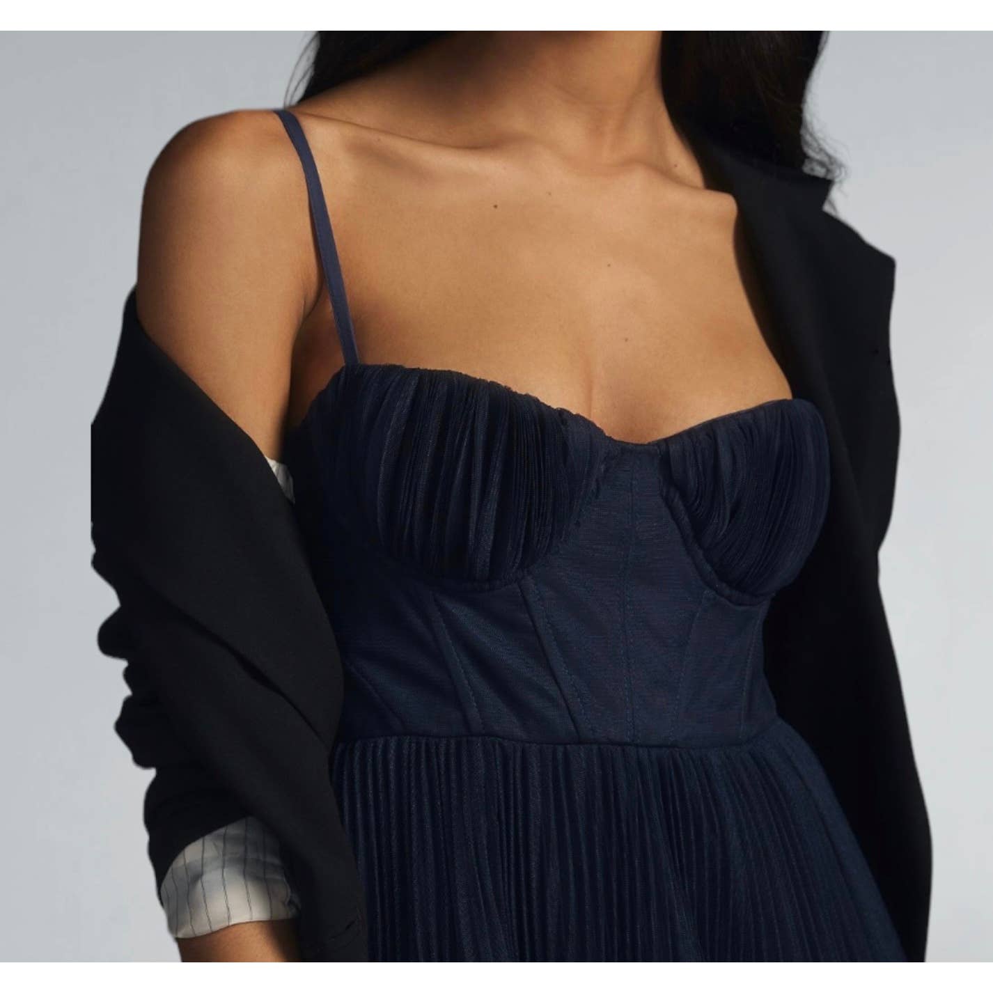 Anthropologie Hutch Pleated Sweetheart Midi Dress Plus Size 20 Navy New - Premium from Anthropologie - Just $199.00! Shop now at Finds For You