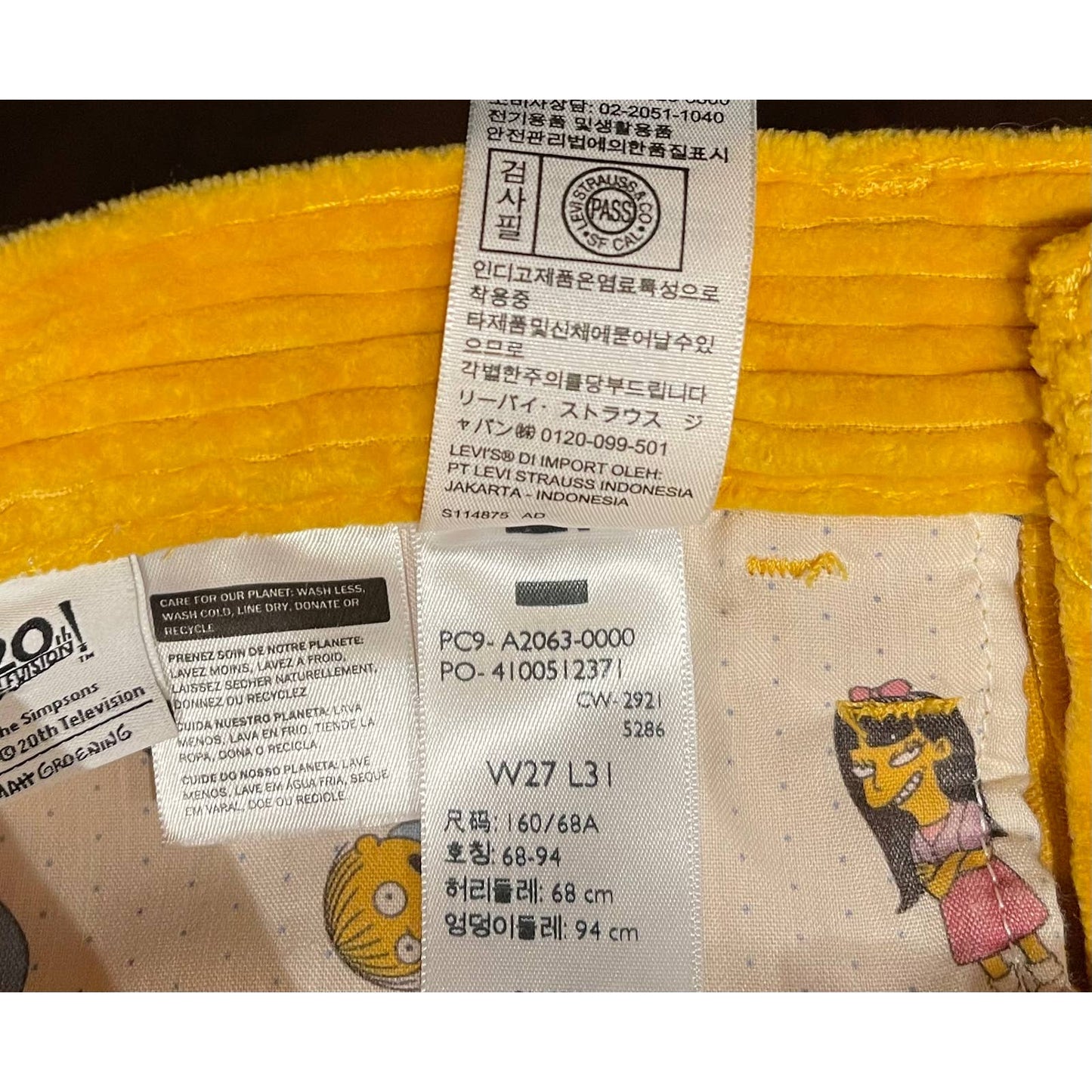 Levi’s x The Simpsons High Loose Corduroy Jeans Pants New Yellow 27 - Premium from Levi's - Just $159.00! Shop now at Finds For You