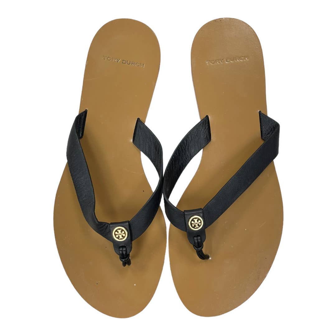 Tory Burch Manon Leather Logo Flip Flop Sandals Size 8 Black - Premium from Tory Burch - Just $129.0! Shop now at Finds For You