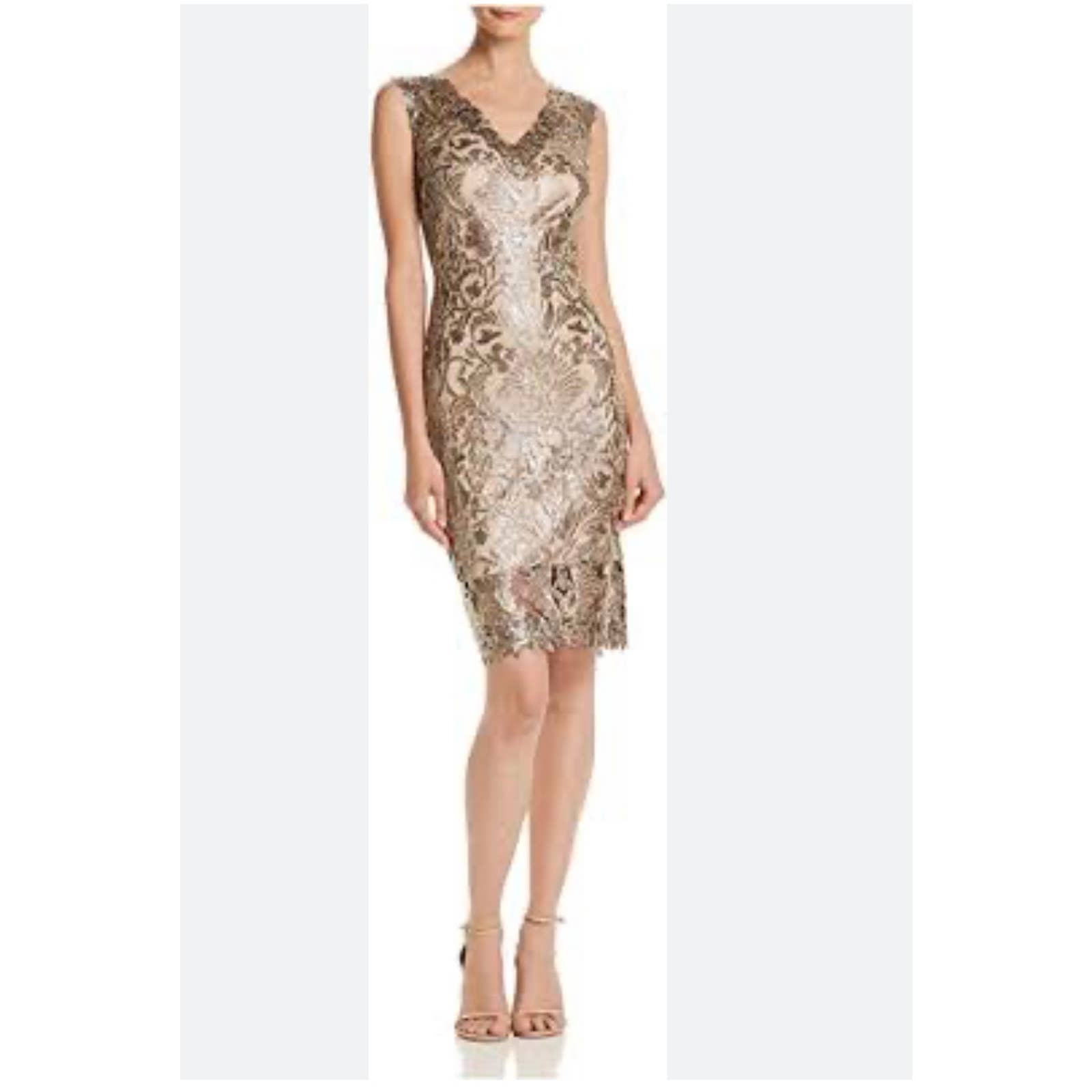 Tadashi Shoji Gold Lace Sequin Sleeveless Gown Dress Size 8 Finds For You Tadashi Shoji Gold Lace Sequin Sleeveless Gown Dress Size 8 Finds For You