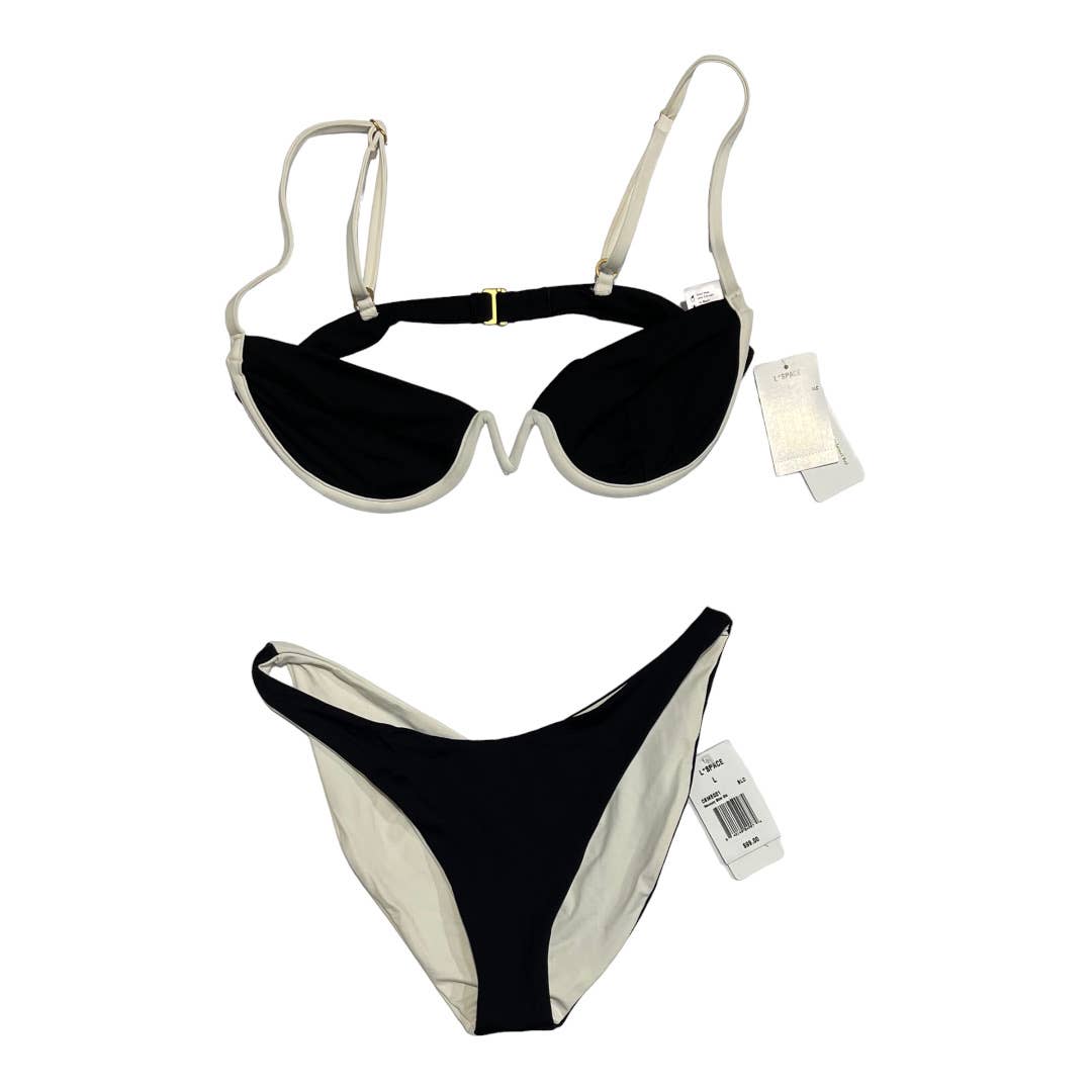 L*SPACE Revolve Set Nico Underwire Bikini Top Mercury Bottom L New Black White - Premium from L*SPACE - Just $99.0! Shop now at Finds For You