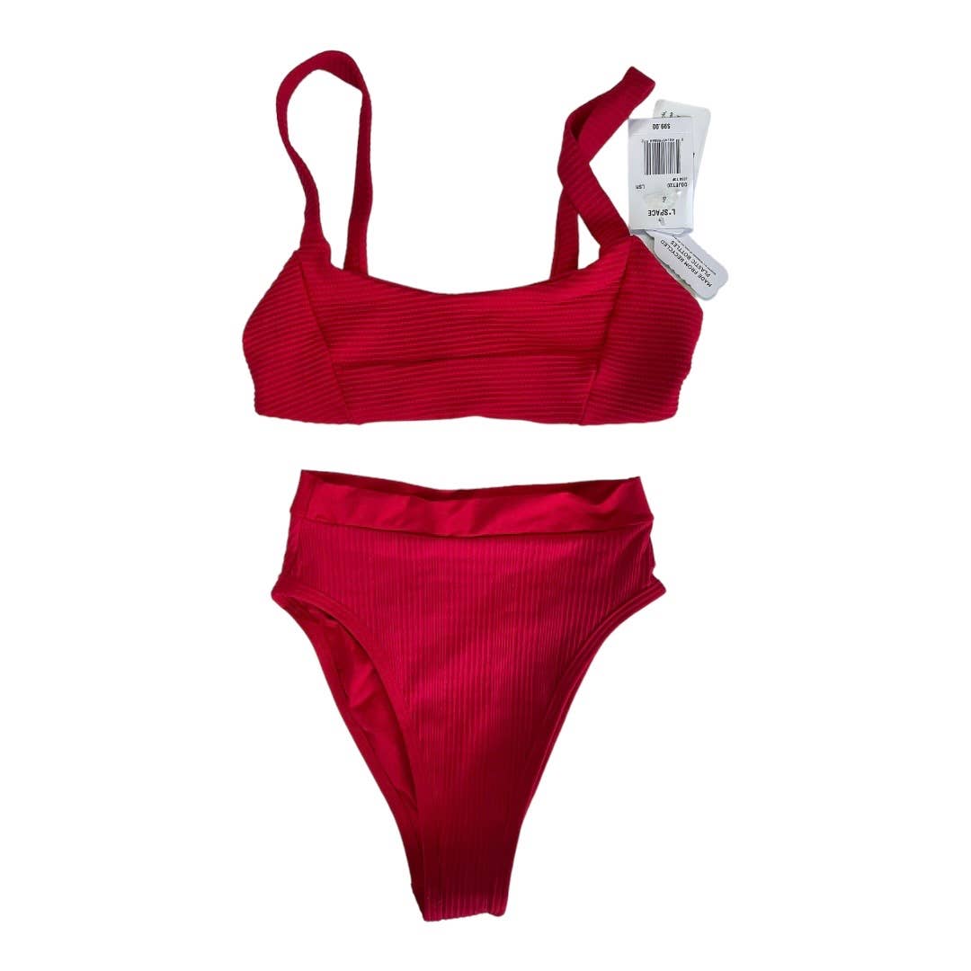 L*SPACE Set Jess Pointelle Bikini Top High Rise Bitsy Bottom Swim Size S Red - Premium from L*SPACE - Just $79.0! Shop now at Finds For You