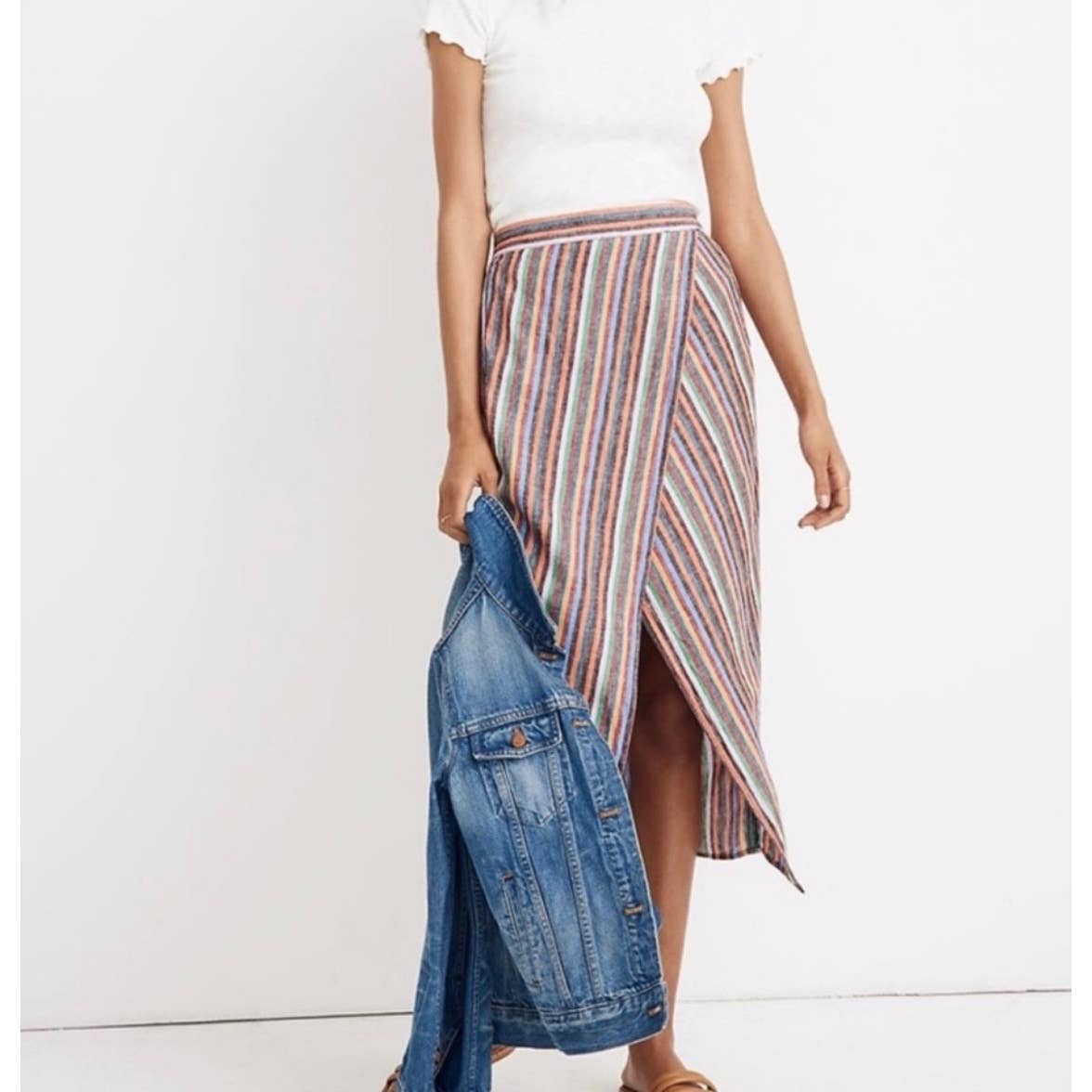 Madewell Linen Blend Overlay Rainbow Striped Midi Skirt Size S - Premium from Madewell - Just $59.0! Shop now at Finds For You