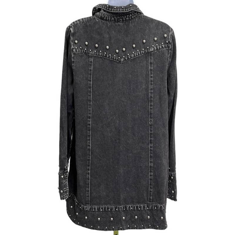Free People Black Denim Studded Distressed Snap Closure Jacket M - Premium from Free People - Just $145.0! Shop now at Finds For You