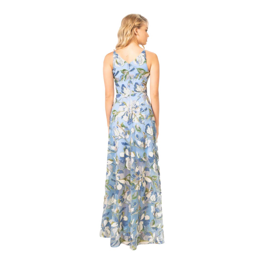 Dress The Population Ariya Floral Sequin Along Gown Dress Size XS Blue New - Premium from Dress The Population - Just $175.0! Shop now at Finds For You