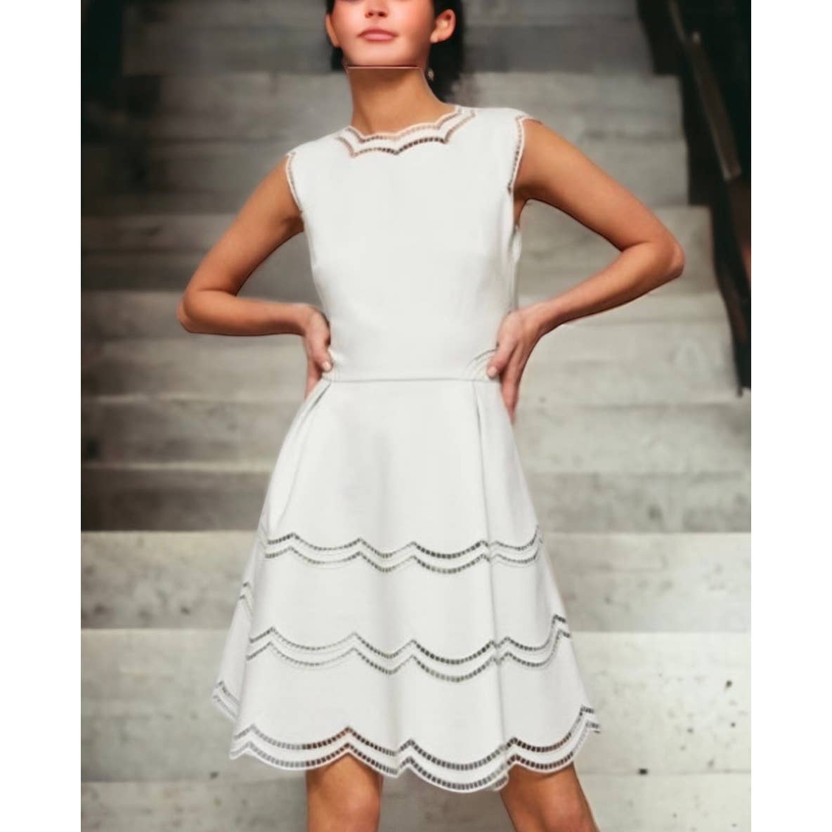 Ted Baker Cammey Scalloped Skater Dress White Sz 4 Ted 10 US New - Premium from Ted Baker London - Just $149.0! Shop now at Finds For You