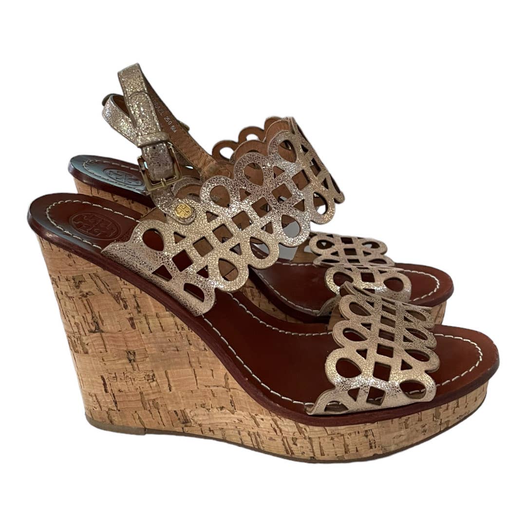 Tory Burch Nori Laser Cut Wedge Sandals Size 9 Gold - Premium from Tory Burch - Just $139.0! Shop now at Finds For You