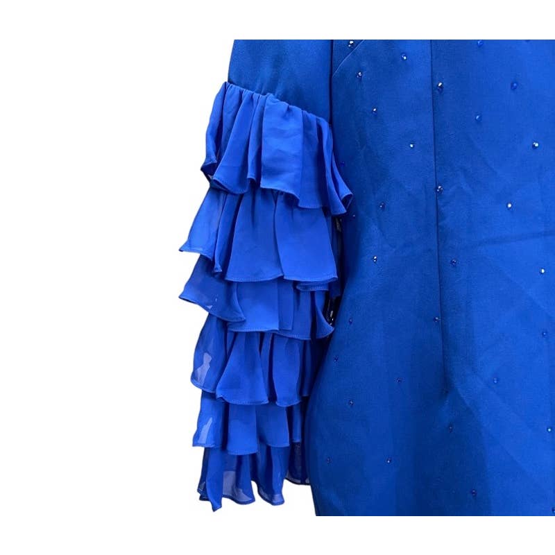 Tadashi Shoji Blue Ruffle Sleeve Crystal Embellished Dress Size M Blue New - Premium from Tadashi Shoji - Just $199.0! Shop now at Finds For You