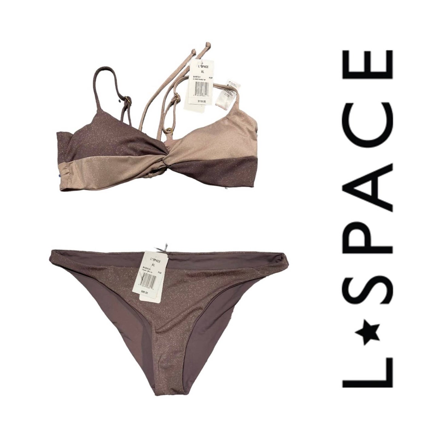 L*SPACE Set Shimmer Ringo Top Comancho Bikini Bottom XL New - Premium from L*SPACE - Just $139.0! Shop now at Finds For You