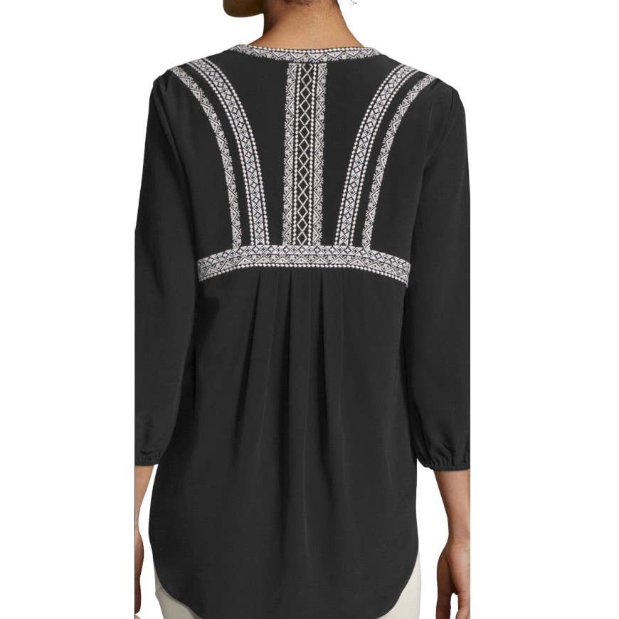 Veronica Beard Loreto Embroidered Silk Blouse Tunic Size 4 Black - Premium from VERONICA BEARD - Just $129.0! Shop now at Finds For You