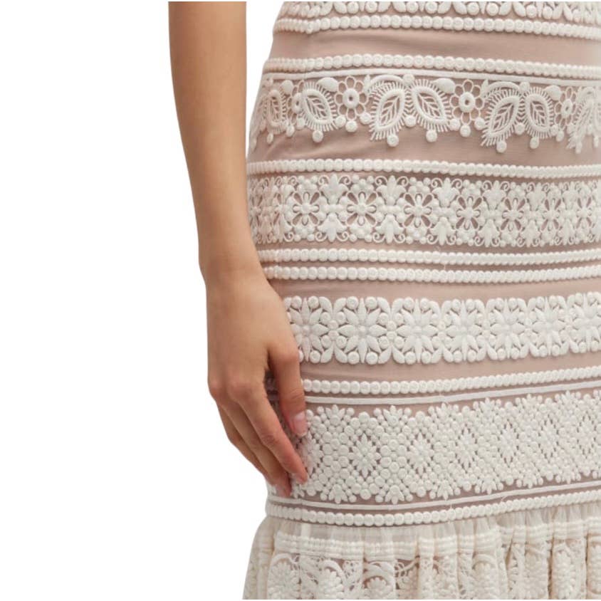 Dress The Population Desiree Square Neck Lace Flounce Midi Dress S - Premium from Dress The Population - Just $79! Shop now at Finds For You