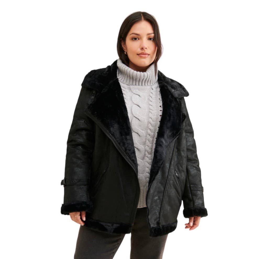 Anthropologie Hutch Rhys Sherpa Moto Jacket Coat Size XL Black - Premium from Anthropologie - Just $199.0! Shop now at Finds For You