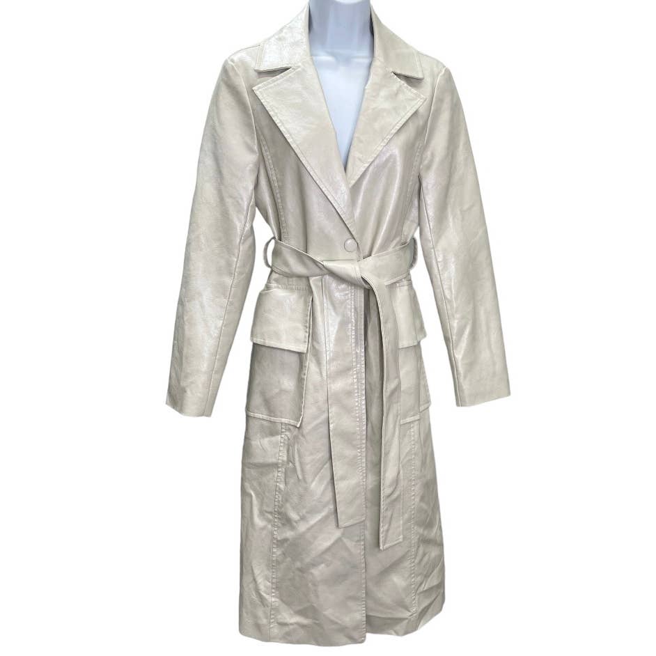 Urban Outfitters Ryan Faux Leather Trench Coat Off White Size M New - Premium from Urban Outfitters - Just $129.0! Shop now at Finds For You