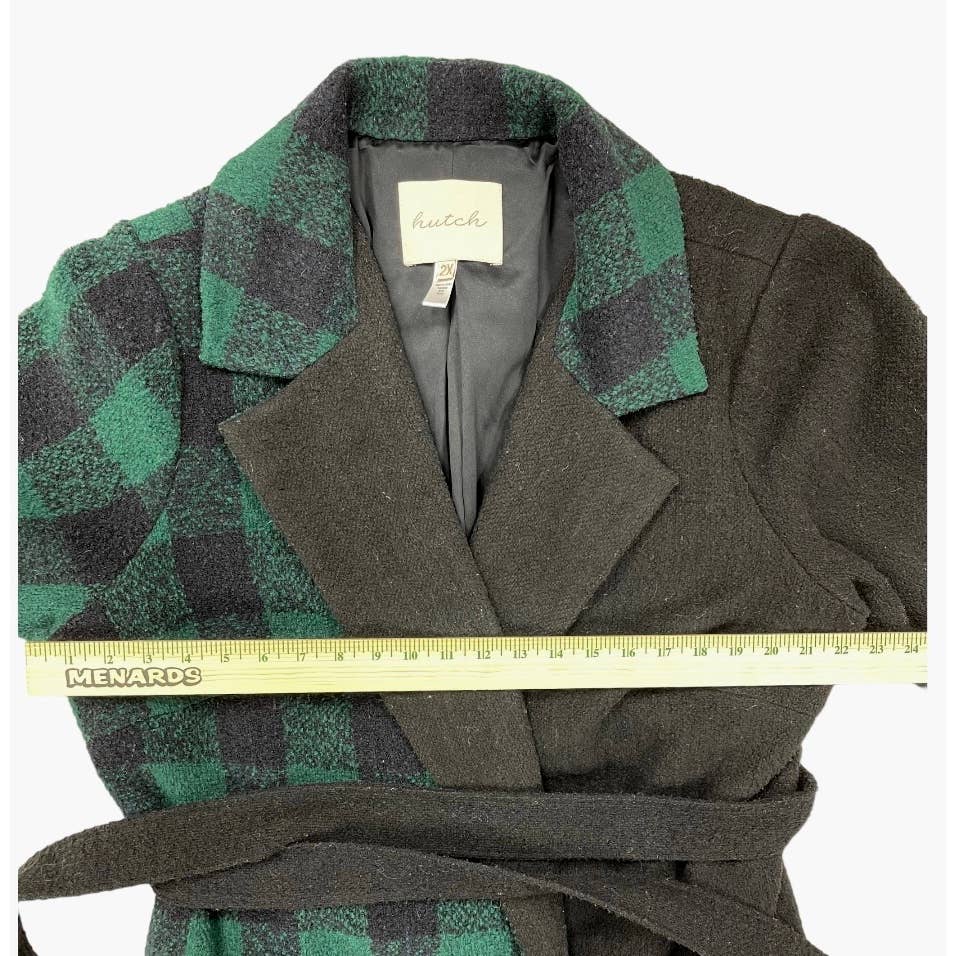 Hutch Half Plaid Overcoat Coat Belted Wrap Wool Blend Plus Size 2X Green Black - Premium from Hutch - Just $249.0! Shop now at Finds For You