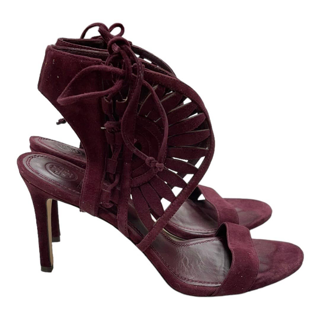 Tory Burch Leyla Cut Out Heels Sandals Shoes Burgundy Suede 9.5 - Premium from Tory Burch - Just $129.0! Shop now at Finds For You