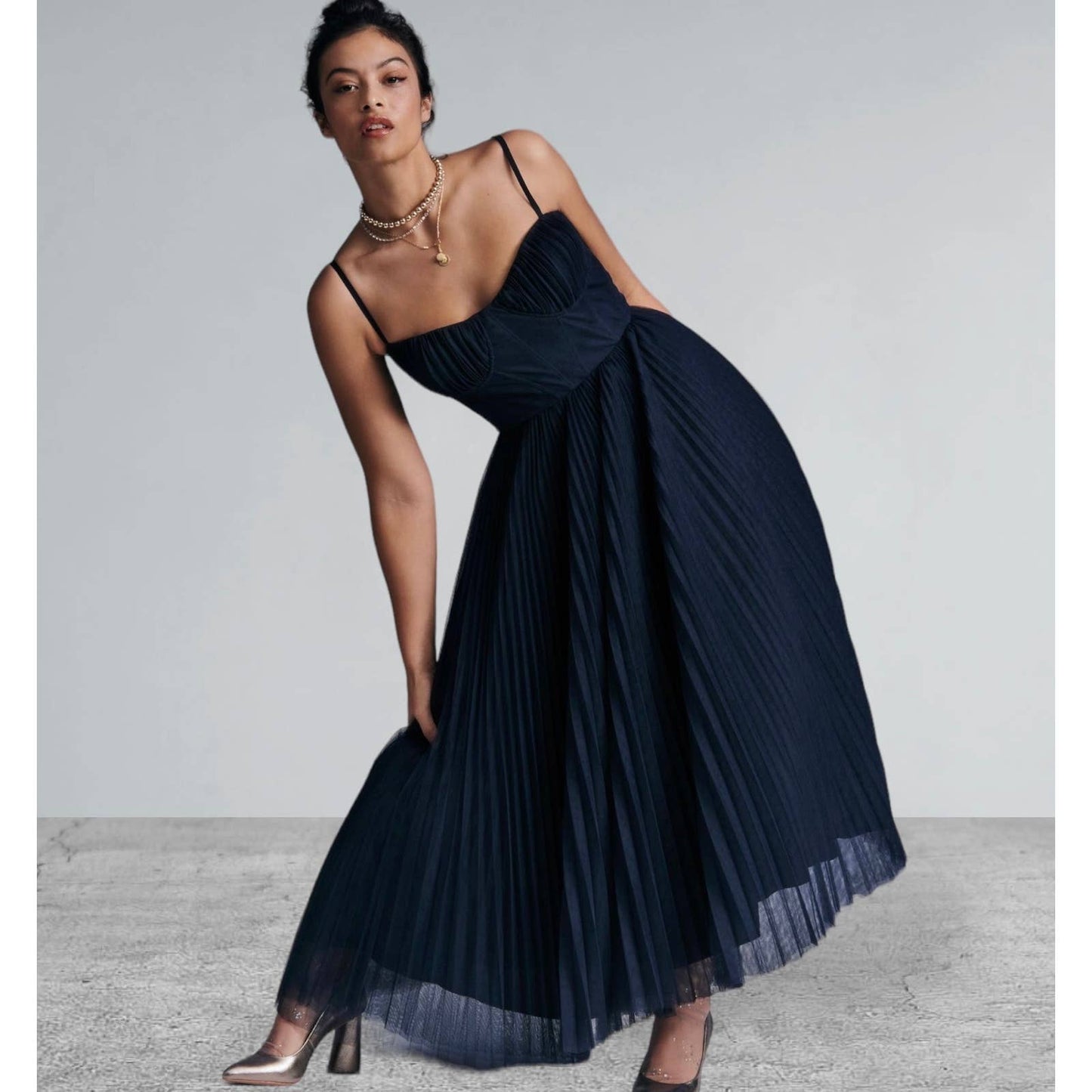 Anthropologie Hutch Pleated Sweetheart Midi Dress Plus Size 20 Navy New - Premium from Anthropologie - Just $199.00! Shop now at Finds For You