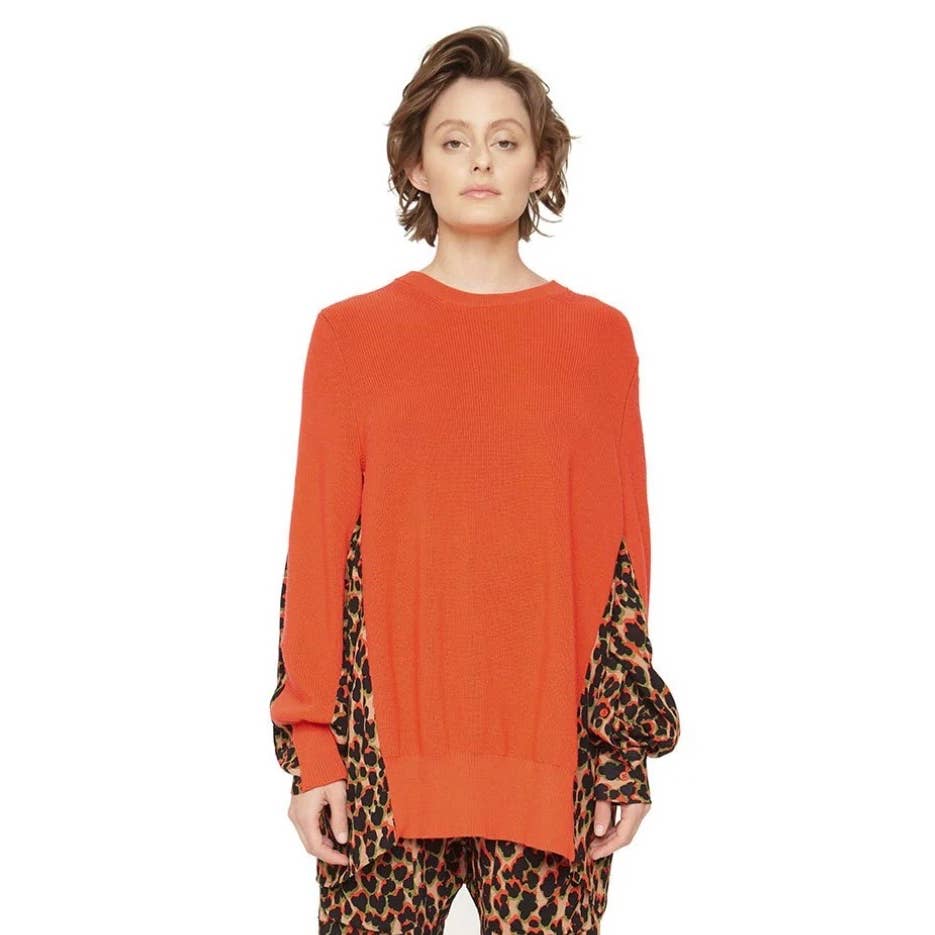 Sandrine Rose Mixed Media Animal Print Wool Sweater Size Large Red New - Premium from Sandrine Rose - Just $89.0! Shop now at Finds For You