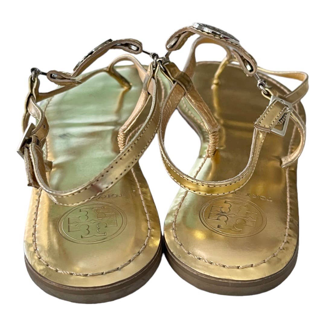 Tory Burch Gold Logo Tong Sandals Flats Size 8.5 Leather - Premium from Tory Burch - Just $119.0! Shop now at Finds For You
