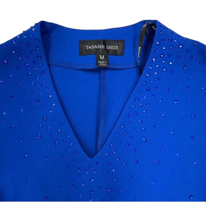 Tadashi Shoji Blue Ruffle Sleeve Crystal Embellished Dress Size M Blue New - Premium from Tadashi Shoji - Just $199.0! Shop now at Finds For You