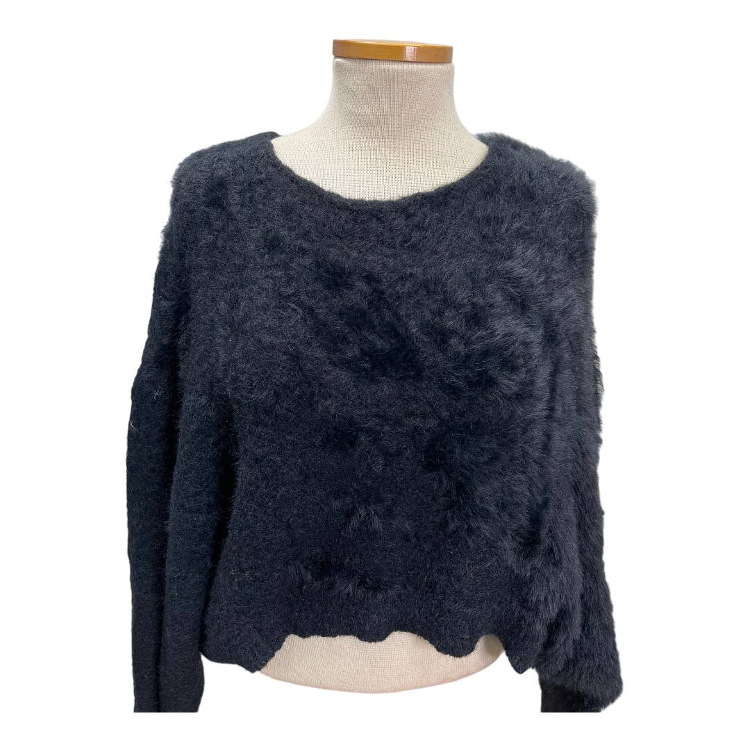 Free People Fuzzy Cropped Bat Wing Sweater Knit Size Large New Black - Premium from Free People - Just $75.0! Shop now at Finds For You