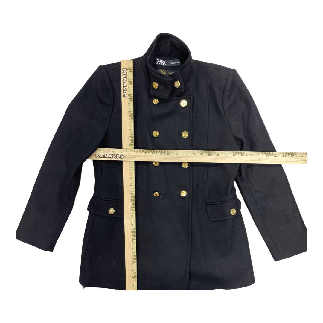 Zara Gold Button Wool Blend Double Breasted Coat Jacket Size Large Black - Premium from ZARA - Just $189.0! Shop now at Finds For You