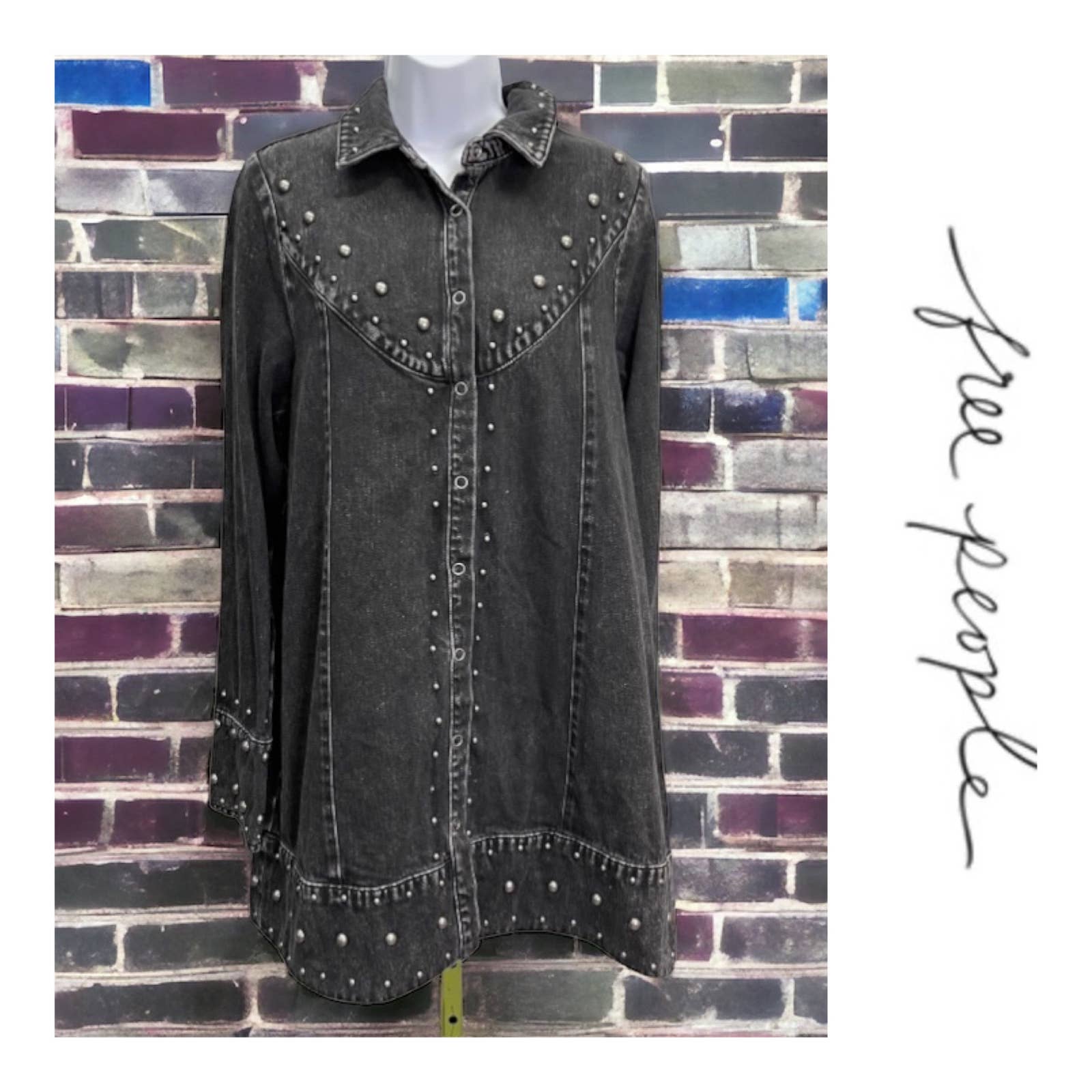 Free People Black Denim Studded Distressed Snap Closure Jacket M - Premium  from Free People - Just $145.0! Shop now at Finds For You