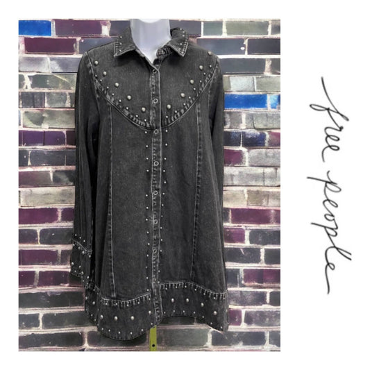 Free People Black Denim Studded Distressed Snap Closure Jacket M - Premium  from Free People - Just $145.0! Shop now at Finds For You