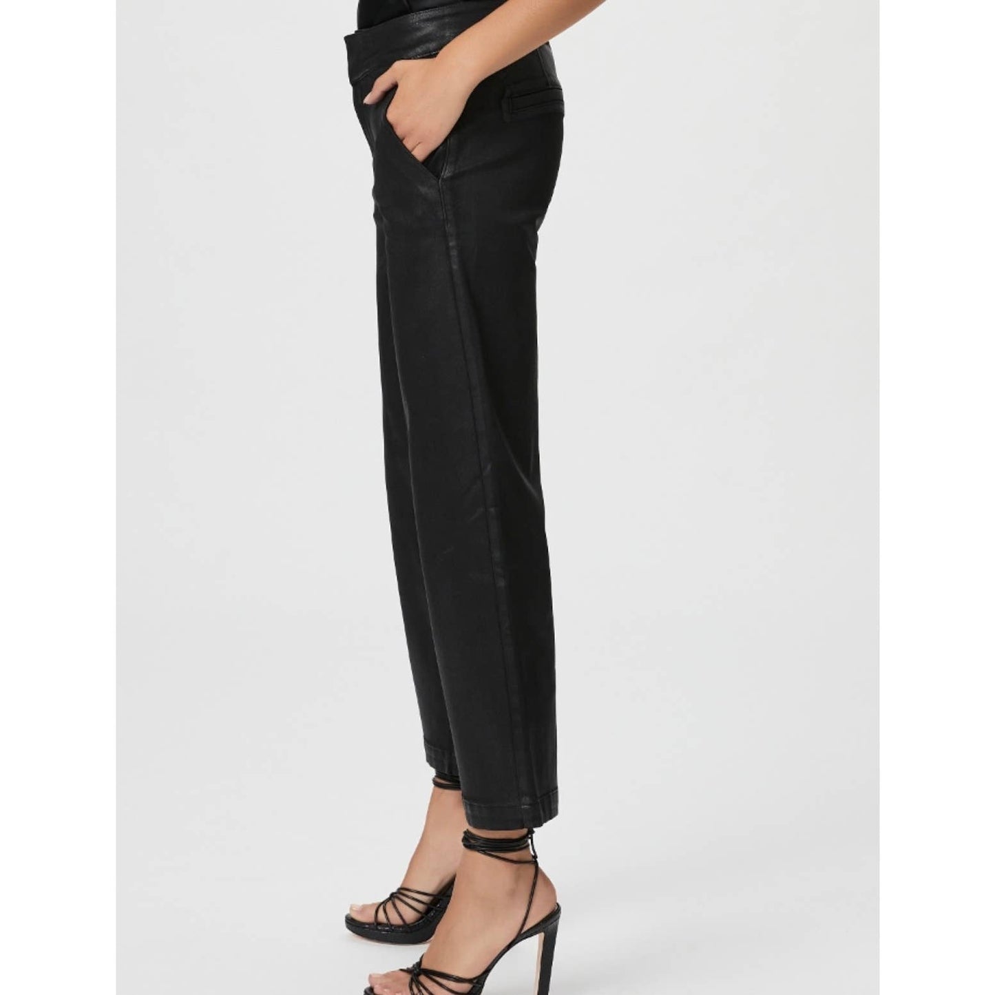 Paige Nellie Black Fog Luxe Cropped Wide Leg Jeans Pants Size 32 Coated - Premium from PAIGE - Just $199.0! Shop now at Finds For You