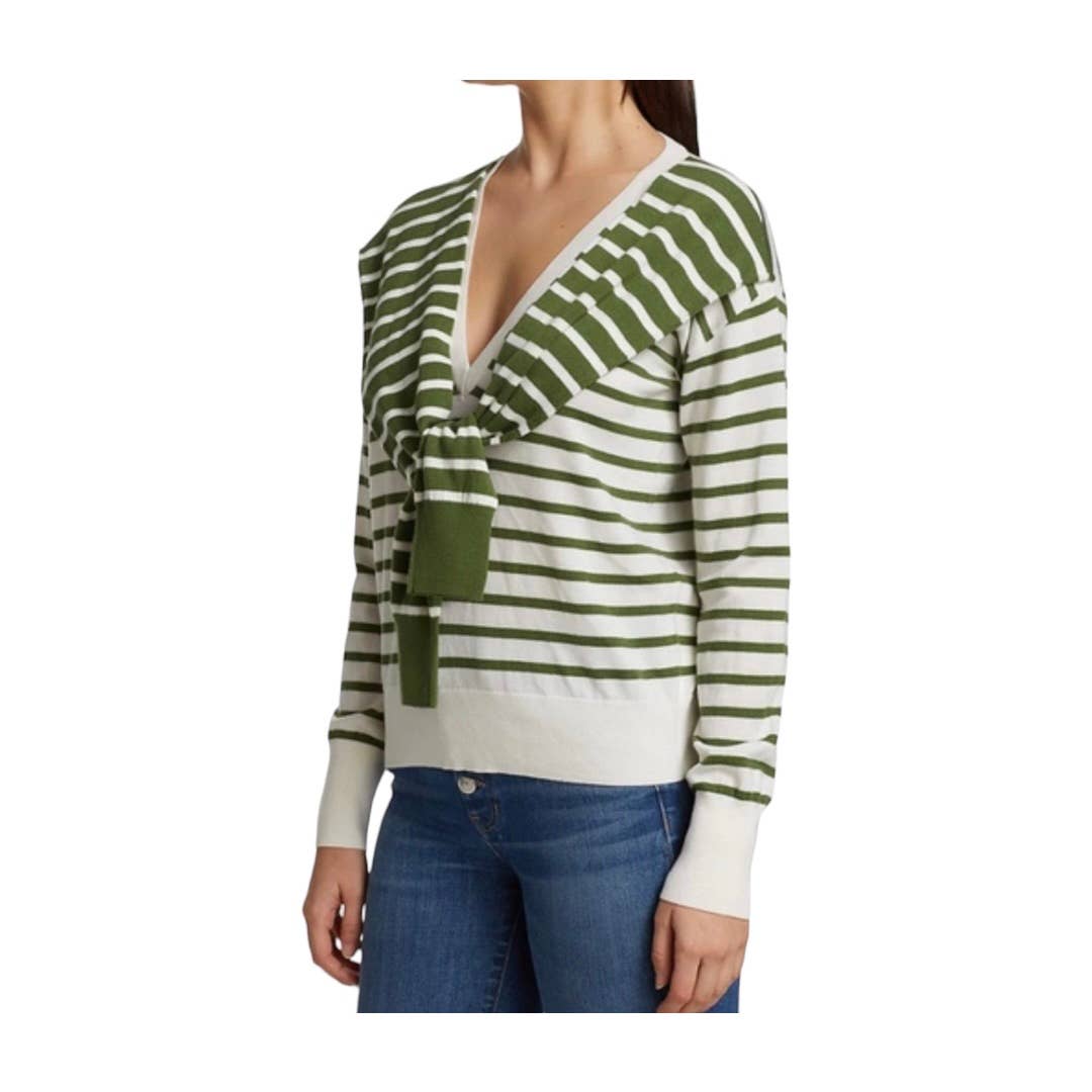 Veronica Beard Leni Tie Stripe Wool Sweater V Neck Size M - Premium from VERONICA BEARD - Just $175.0! Shop now at Finds For You