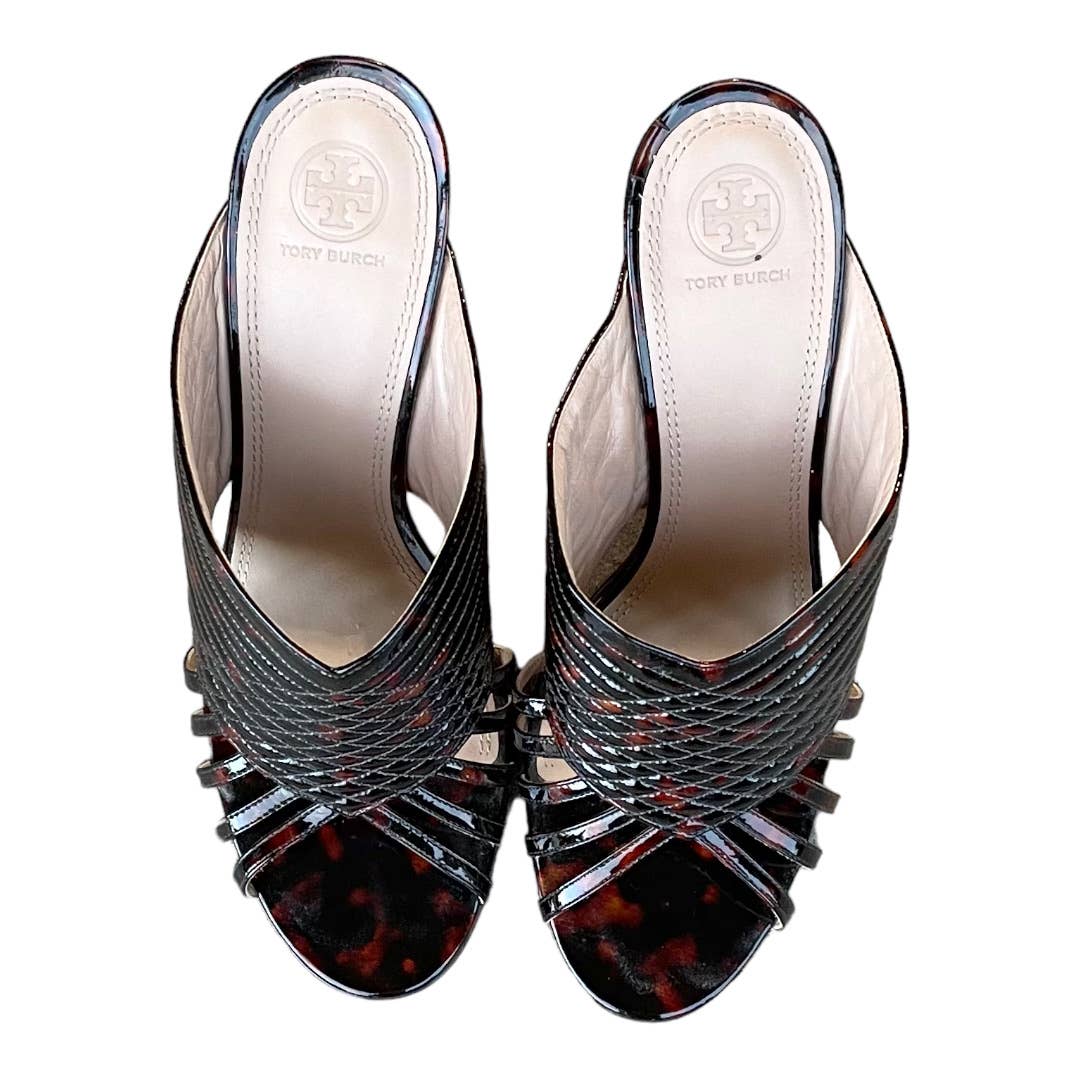 Tory Burch Brida Tortoise Patent Slides Heels Shoes Size 11 - Premium from Tory Burch - Just $129.00! Shop now at Finds For You