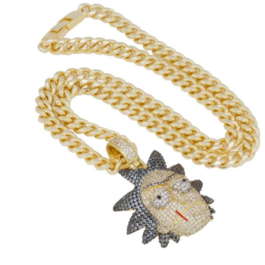 King Ice x Rick and Morty Evil Rick Gold Necklace New - Premium from King Ice - Just $249.0! Shop now at Finds For You
