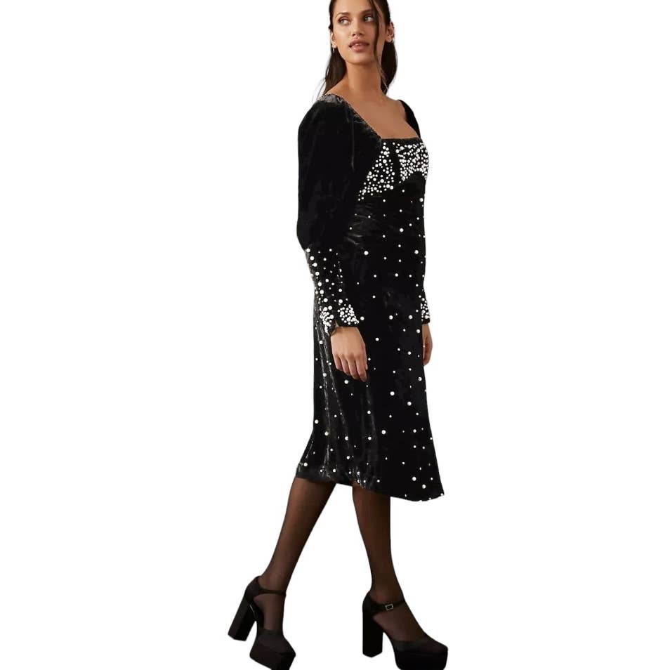 Anthropologie Maeve Embellished Pearl Velvet Dress Size XL New - Premium from Anthropologie - Just $149.0! Shop now at Finds For You