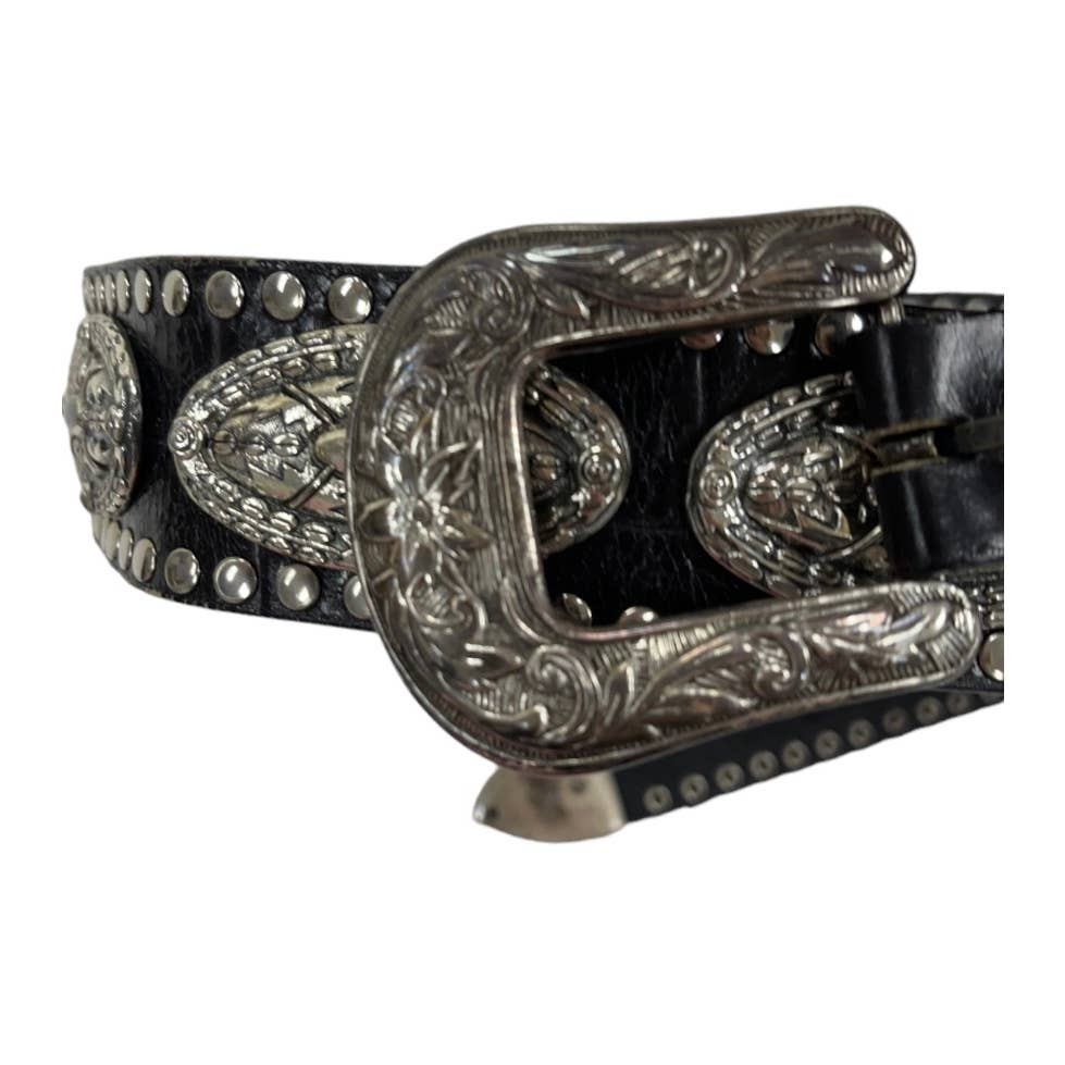 Vintage 90’s Saks Fifth Avenue Silver Medallion Leather Belt - Premium from Saks Fifth Avenue - Just $59.0! Shop now at Finds For You