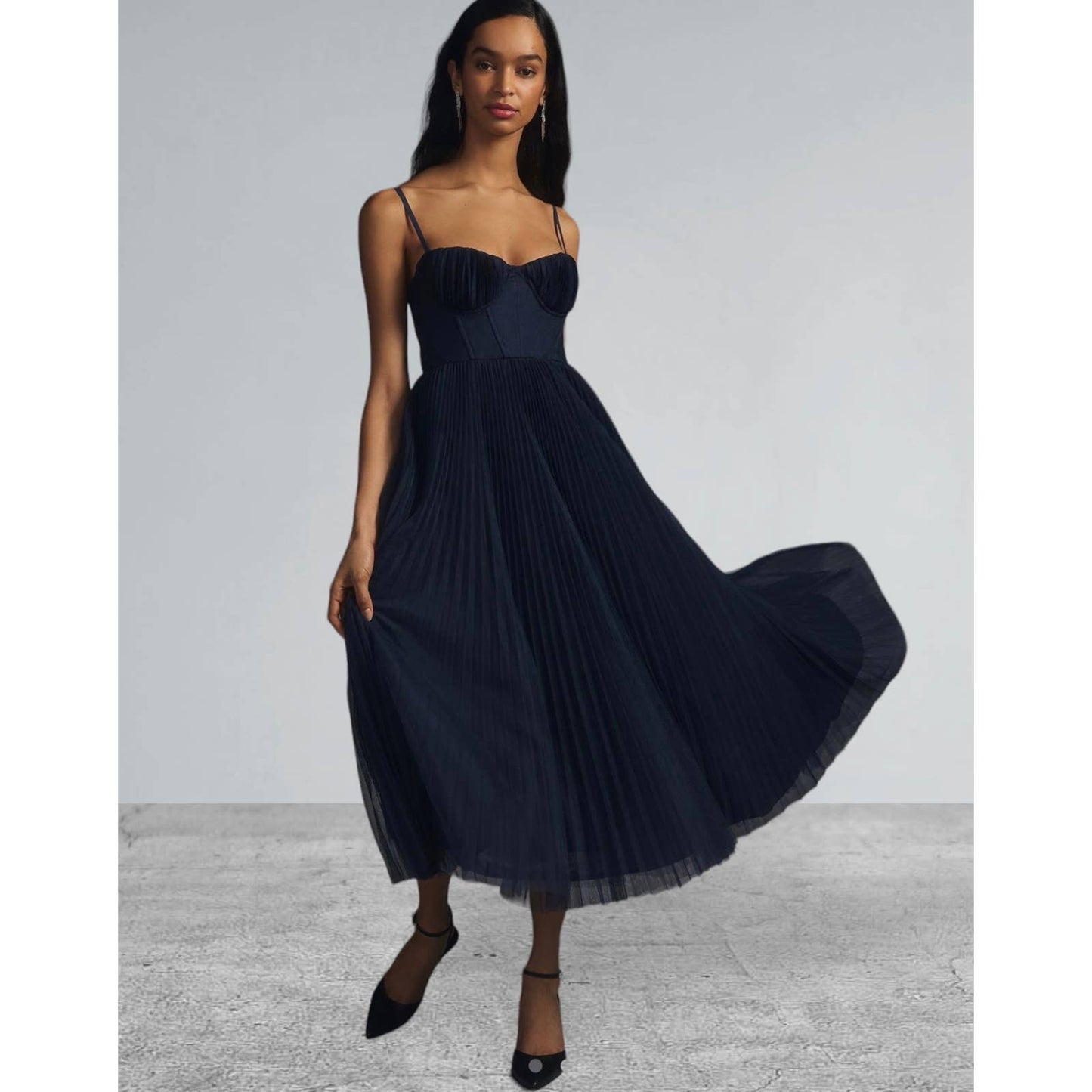 Anthropologie Hutch Pleated Sweetheart Midi Dress Plus Size 20 Navy New - Premium from Anthropologie - Just $199.00! Shop now at Finds For You