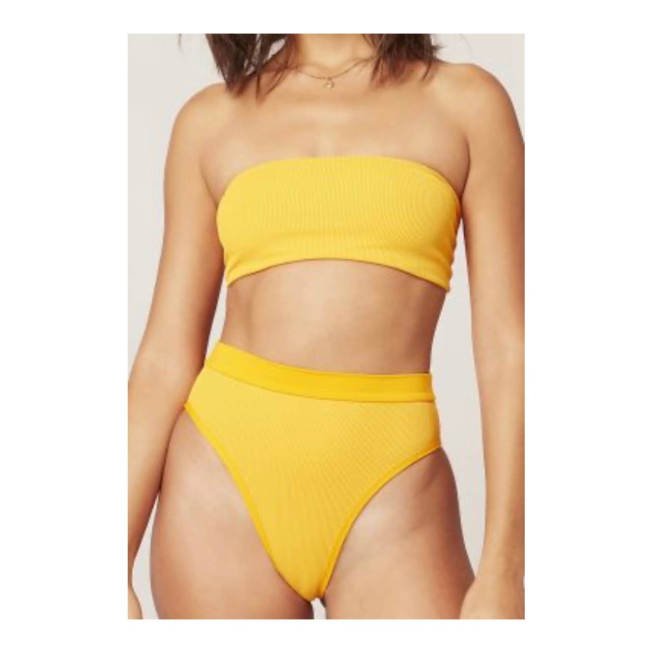 L*SPACE Ribbed Beach Wave Bandeau Top Frenchi High Waist Bikini Bottom Yellow New - Premium from L*SPACE - Just $79.00! Shop now at Finds For You
