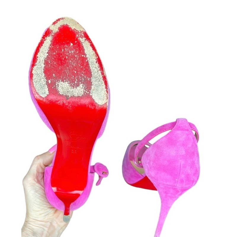 Christian Louboutin Aketata 120 Barbie Pink Suede Heels Shoes Size 39 - Premium from Christian Louboutin - Just $549.0! Shop now at Finds For You
