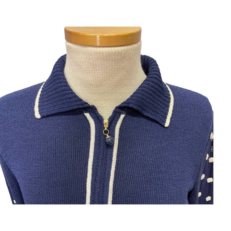 St. John Santana Knit Popcorn Sleeve Zip Jacket Size 8 Navy - Premium from St. John - Just $99.0! Shop now at Finds For You
