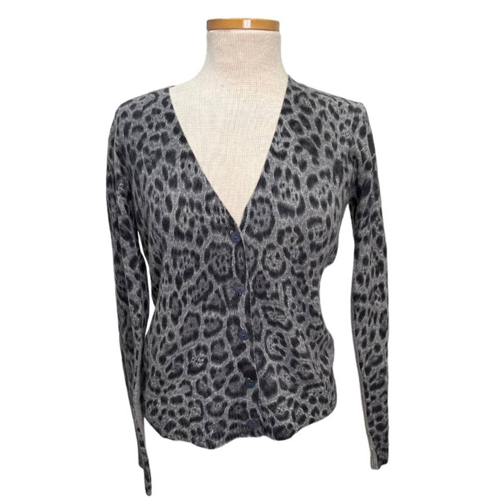 Pure Amici 100% Cashmere Leopard Print Knit Cardigan M New Gray - Premium from Pure Amici - Just $99.0! Shop now at Finds For You