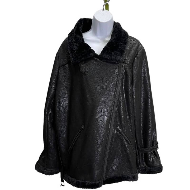 Anthropologie Hutch Rhys Sherpa Moto Jacket Coat Size XL Black - Premium from Anthropologie - Just $199.0! Shop now at Finds For You